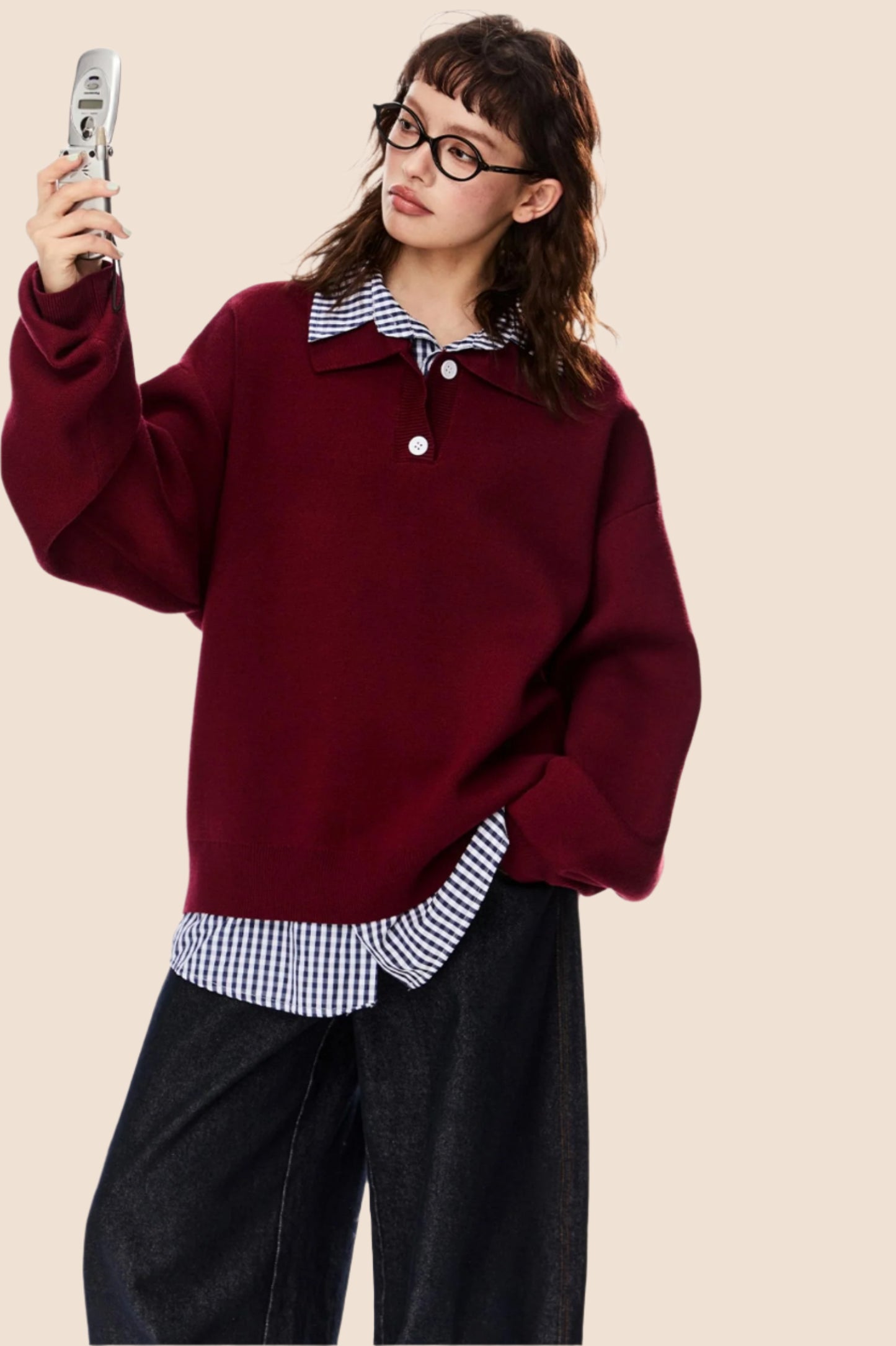 American Loose Fit Polo Sweater Top
