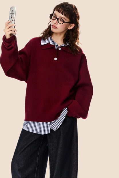 American Loose Fit Polo Sweater Top