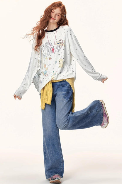 Japanese Polka Dot Long-Sleeve Top