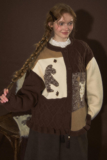 Soft Vintage Crew Neck Cardigan & Scarf Set-Up