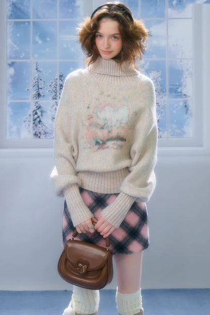 Aprikosenfarbener Fledermausärmelpullover mit hohem Kragen