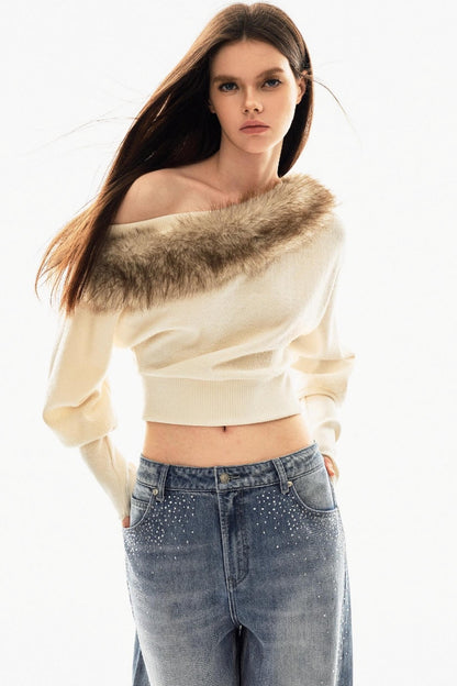 Detachable Fur Collar Sweatshirt
