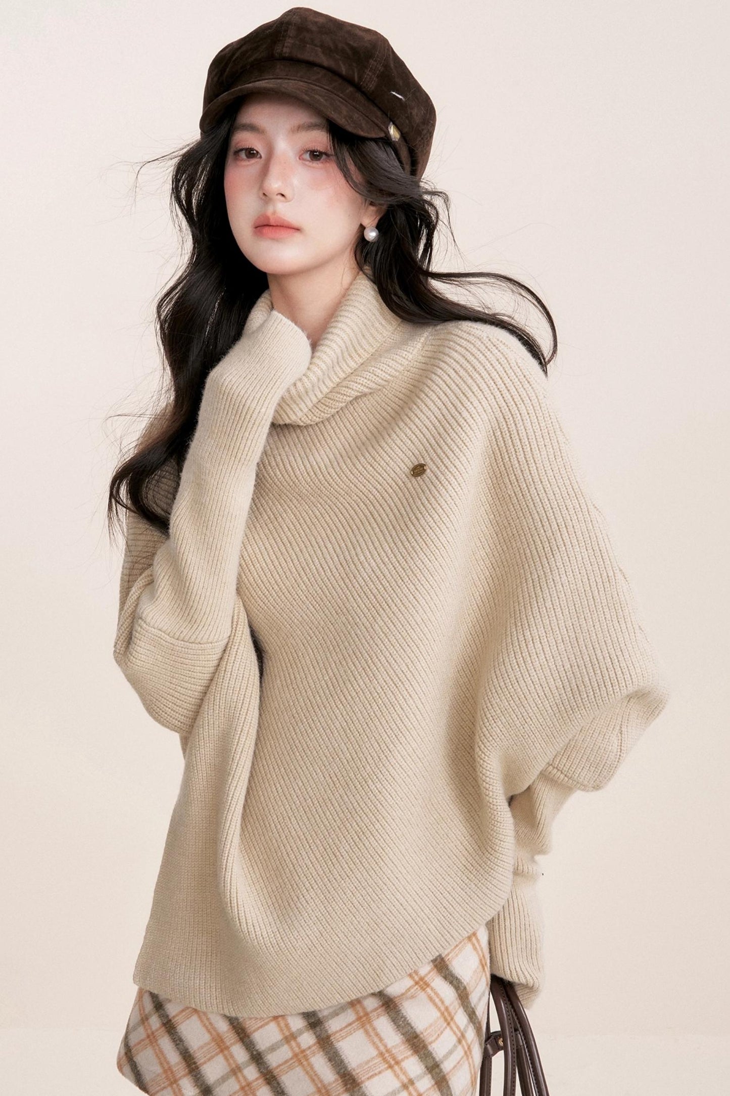 Oatmeal Asymmetrical Cape Sweater