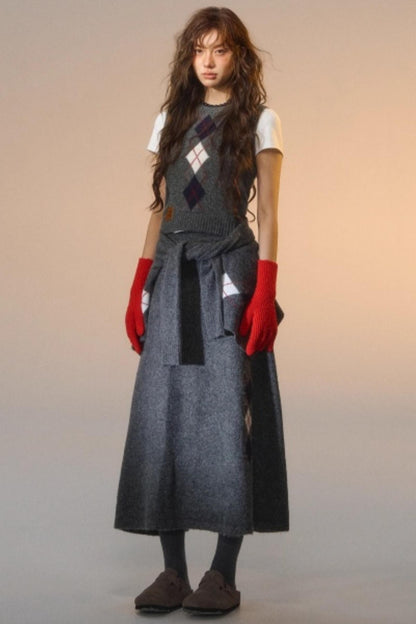 Floral Velvet Diamond Vest Skirt Set-Up