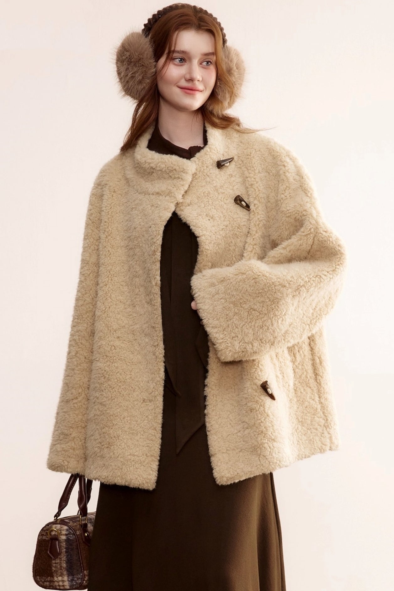 Stand-Up Collar Faux Shearling Coat