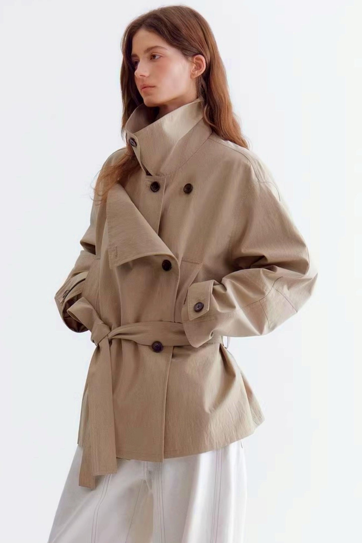 Double-Breasted Lace-Up Trench Coat