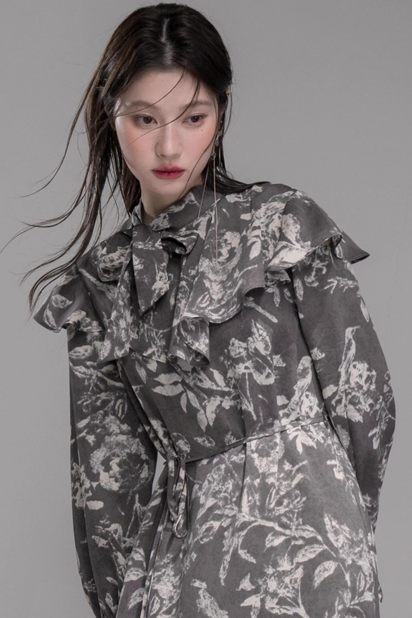 Lace-Up Shawl Collar Dress