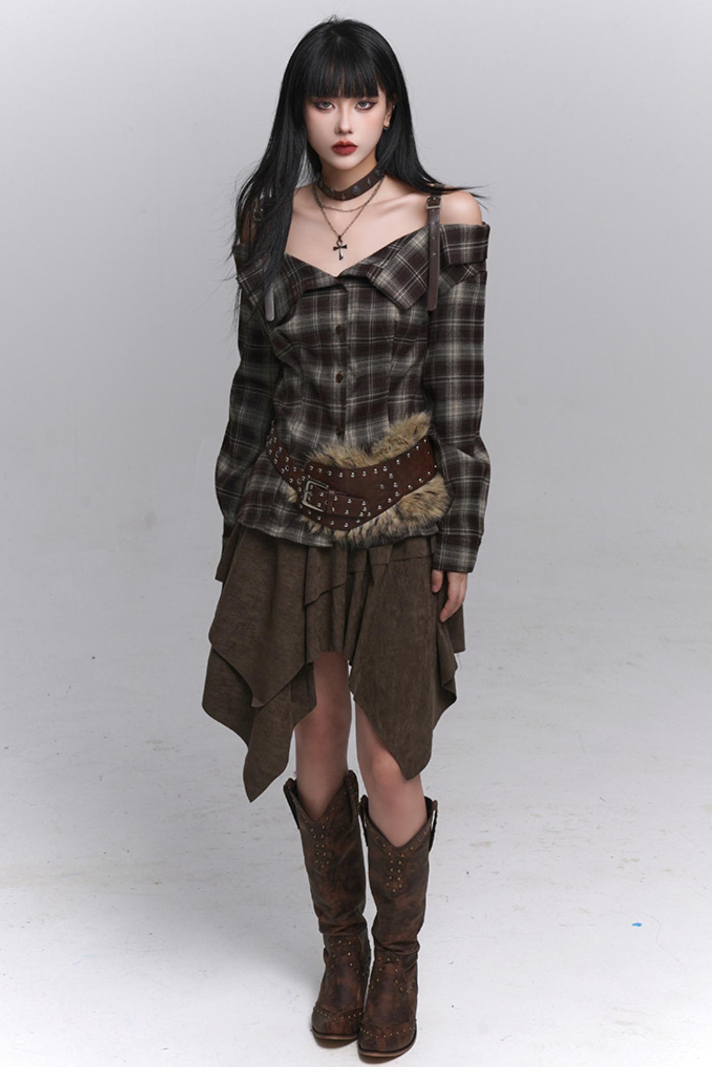 Autumn Check Off Shoulder Top