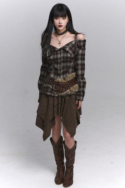 Autumn Check Off Shoulder Top