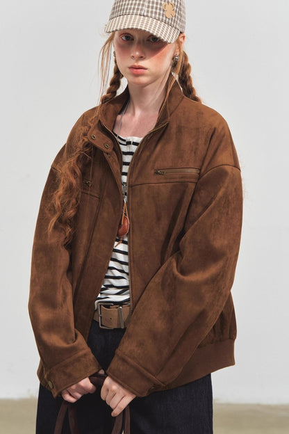 Lapel Suede Silhouette Jacket