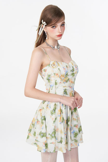 Floral Elegance Shrink-Waist Cami Dress
