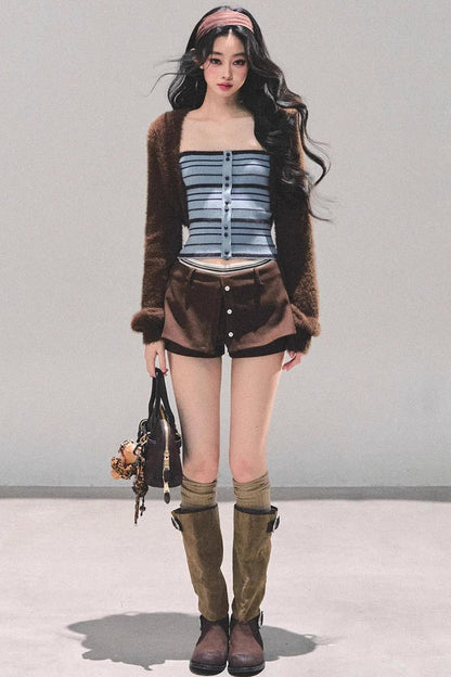 Blue Knitted Striped Top Set-Up