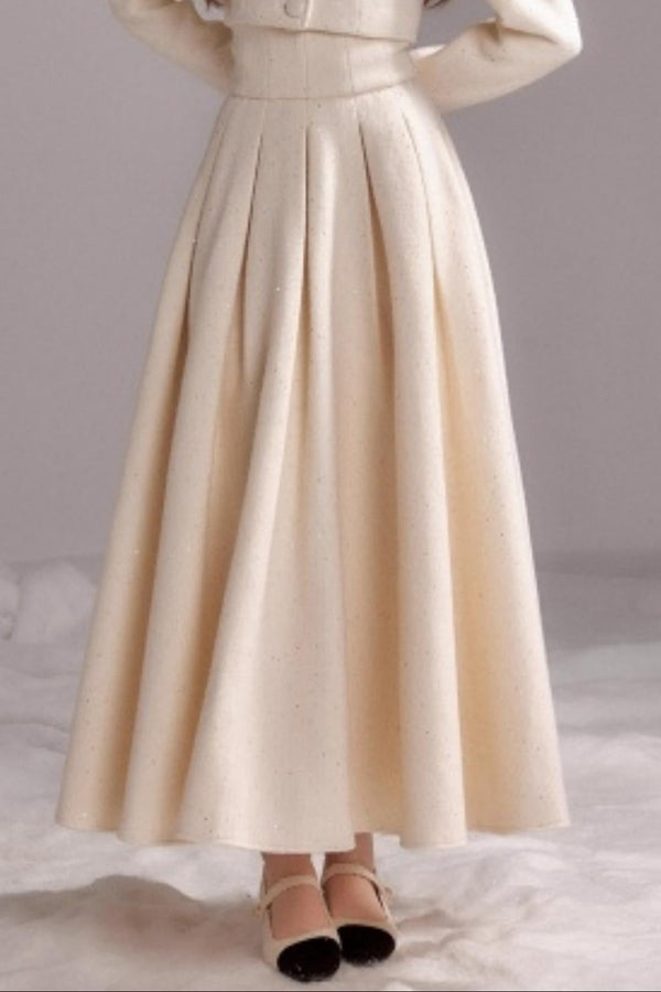 Thin Glitter Lapel Top & Pleated Skirt Set-Up