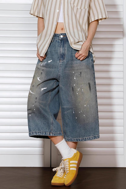 Vintage Denim Wide-Leg Shorts