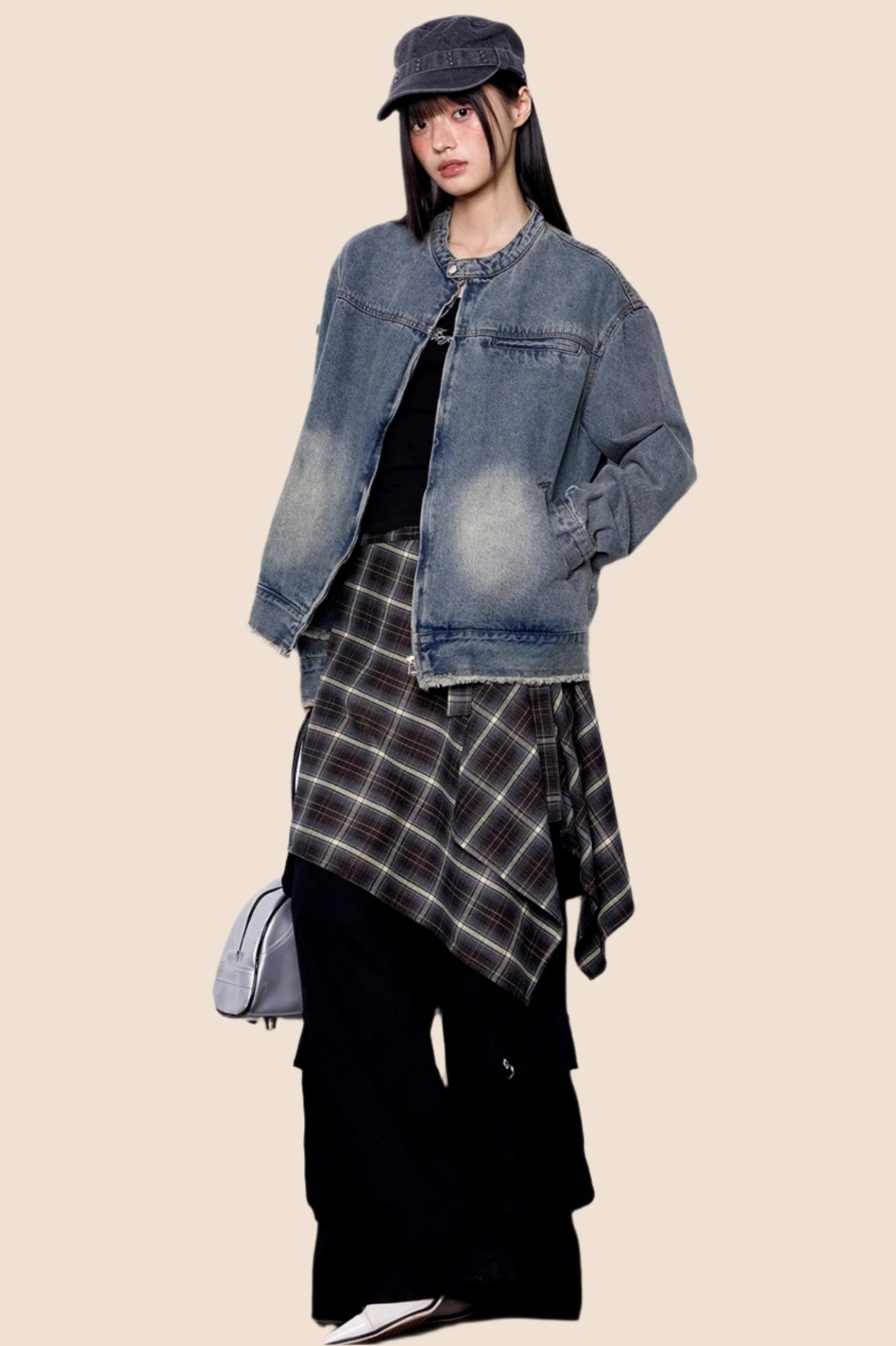 Denim Stand-Up Collar Jacket