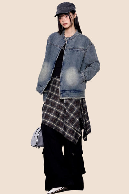 Denim Stand-Up Collar Jacket