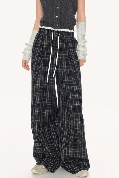 Retro Check Drawstring Pants