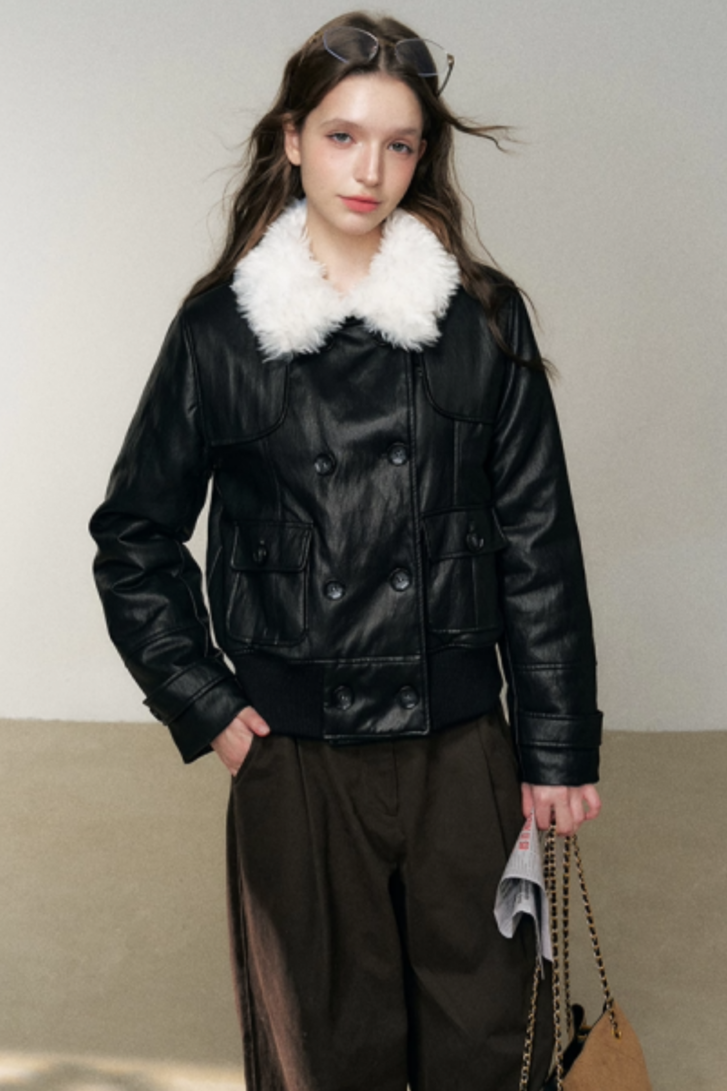 Thickened Double-Breasted Leather Coat