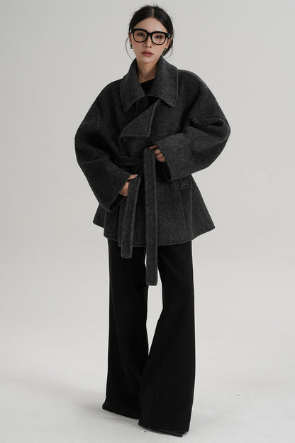 Winter Style Lace-Up Woolen Jacket