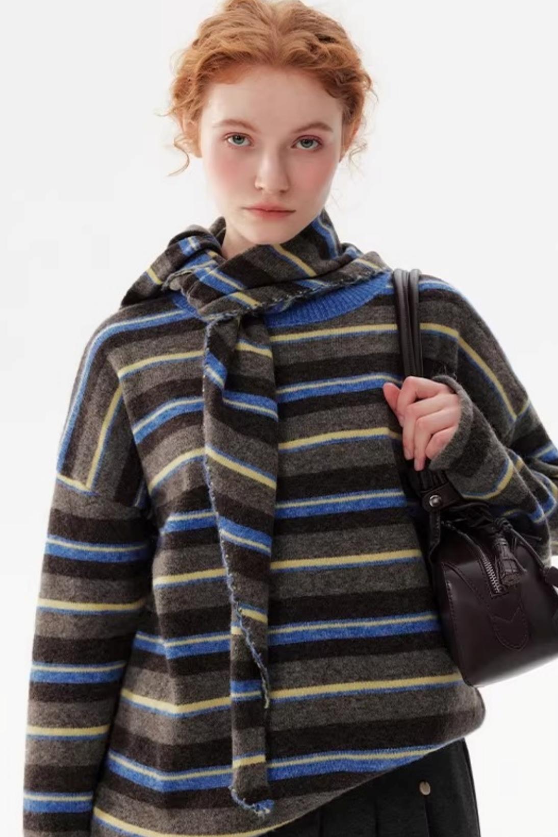 Color-Blocked Wool Knit Sweater Set-Up