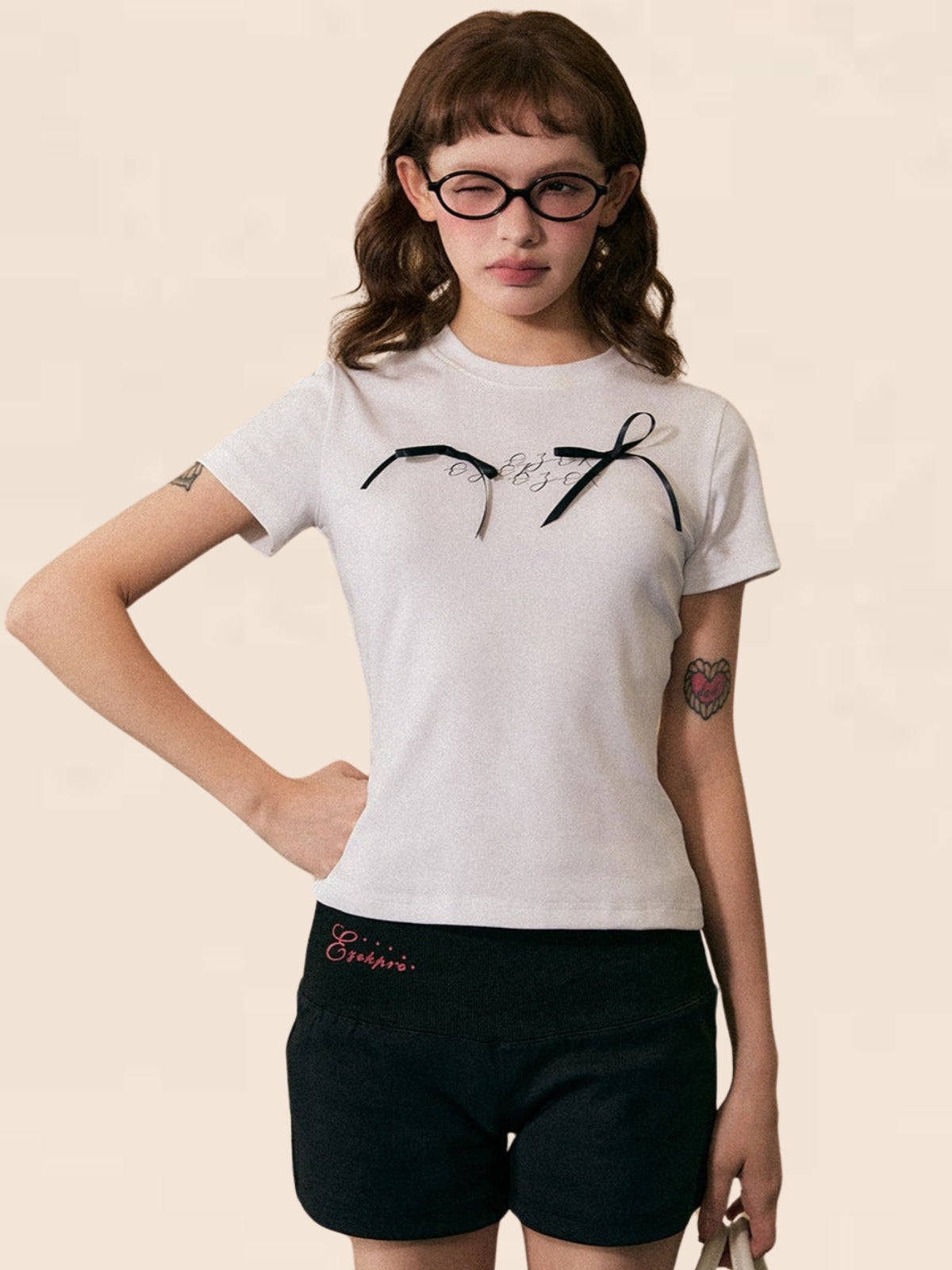 Shoulder Bow Short Sleeve T-Shirt