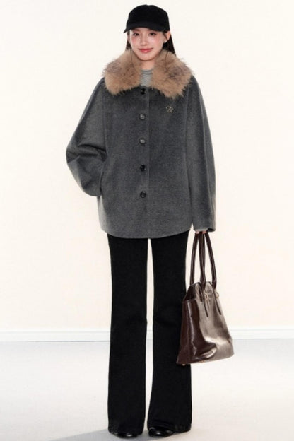 Fur Collar Woolen Cape Coat