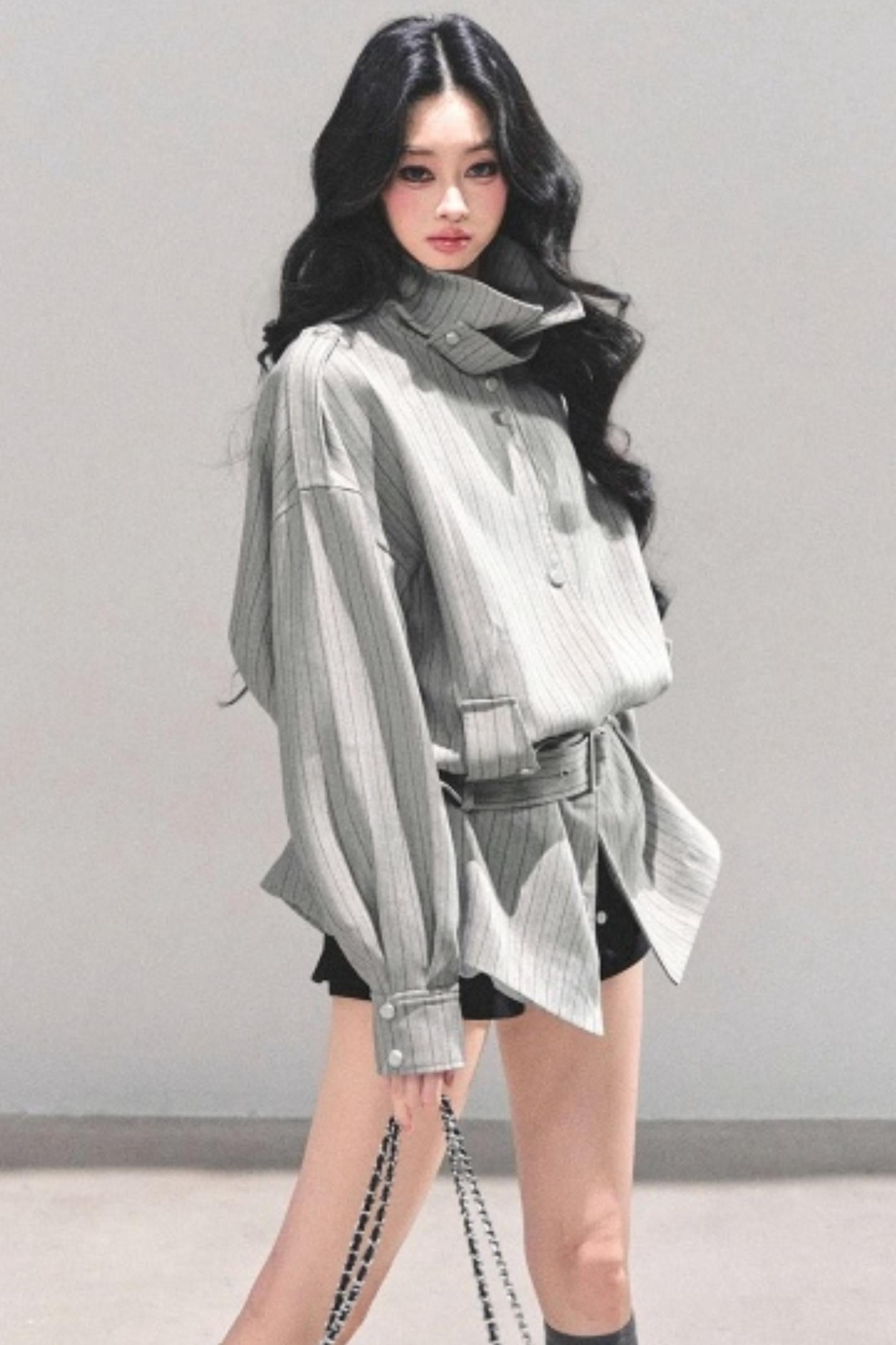 High-Neck Striped Jacket