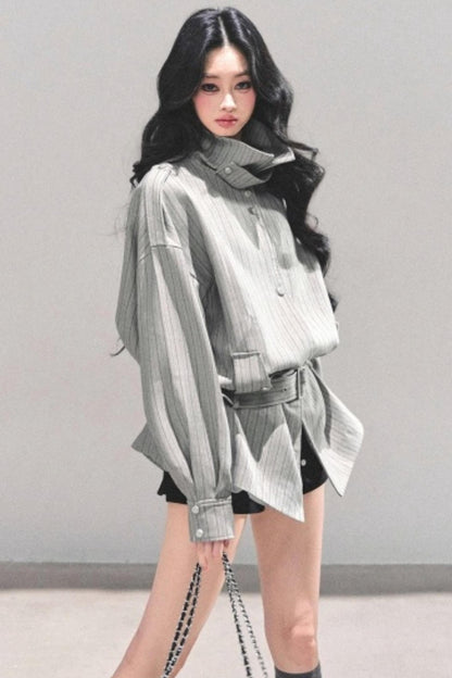 High-Neck Striped Jacket