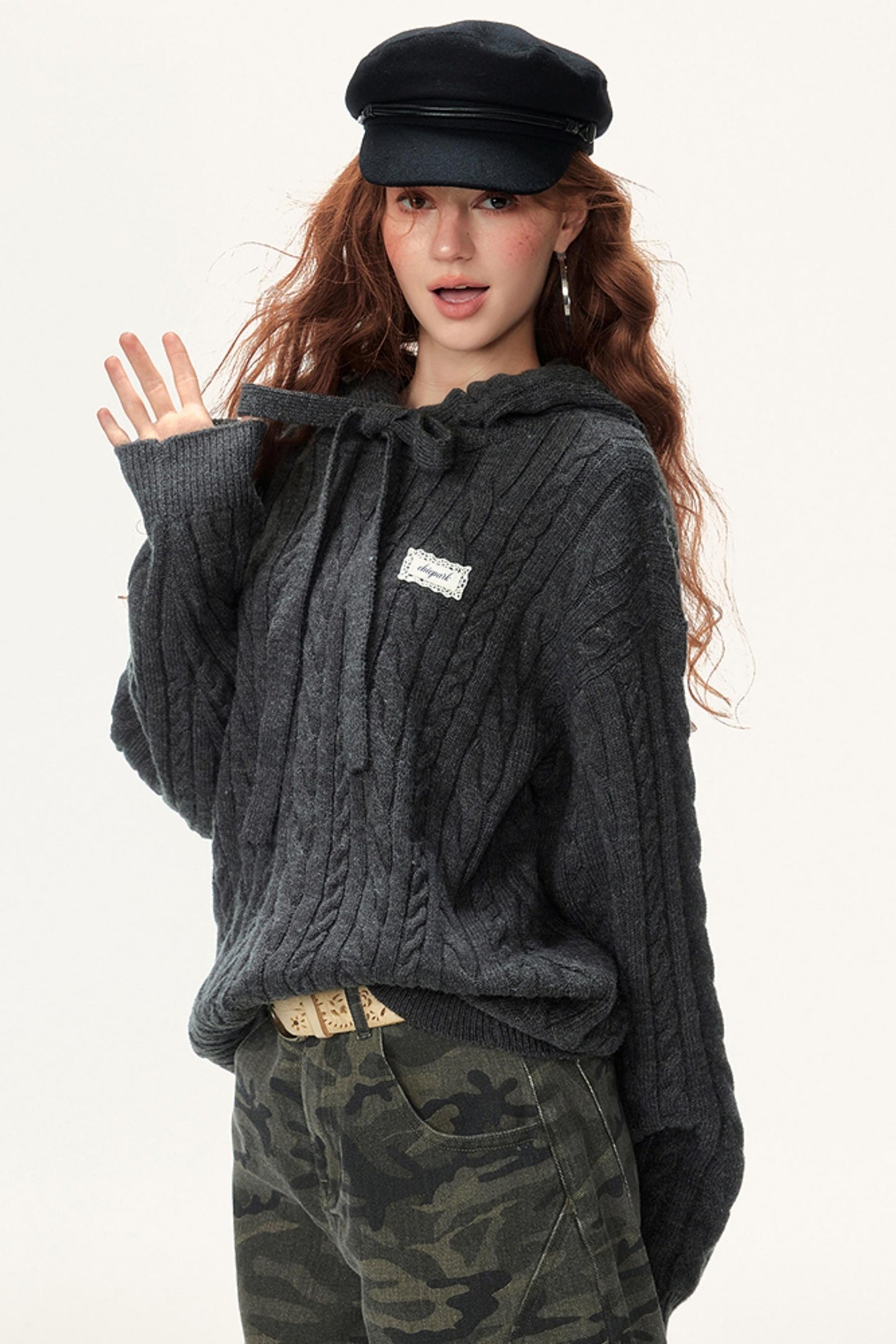 Lazy Cable Hooded Top