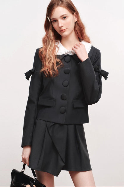 Bow Wool Long Sleeve Trench Coat