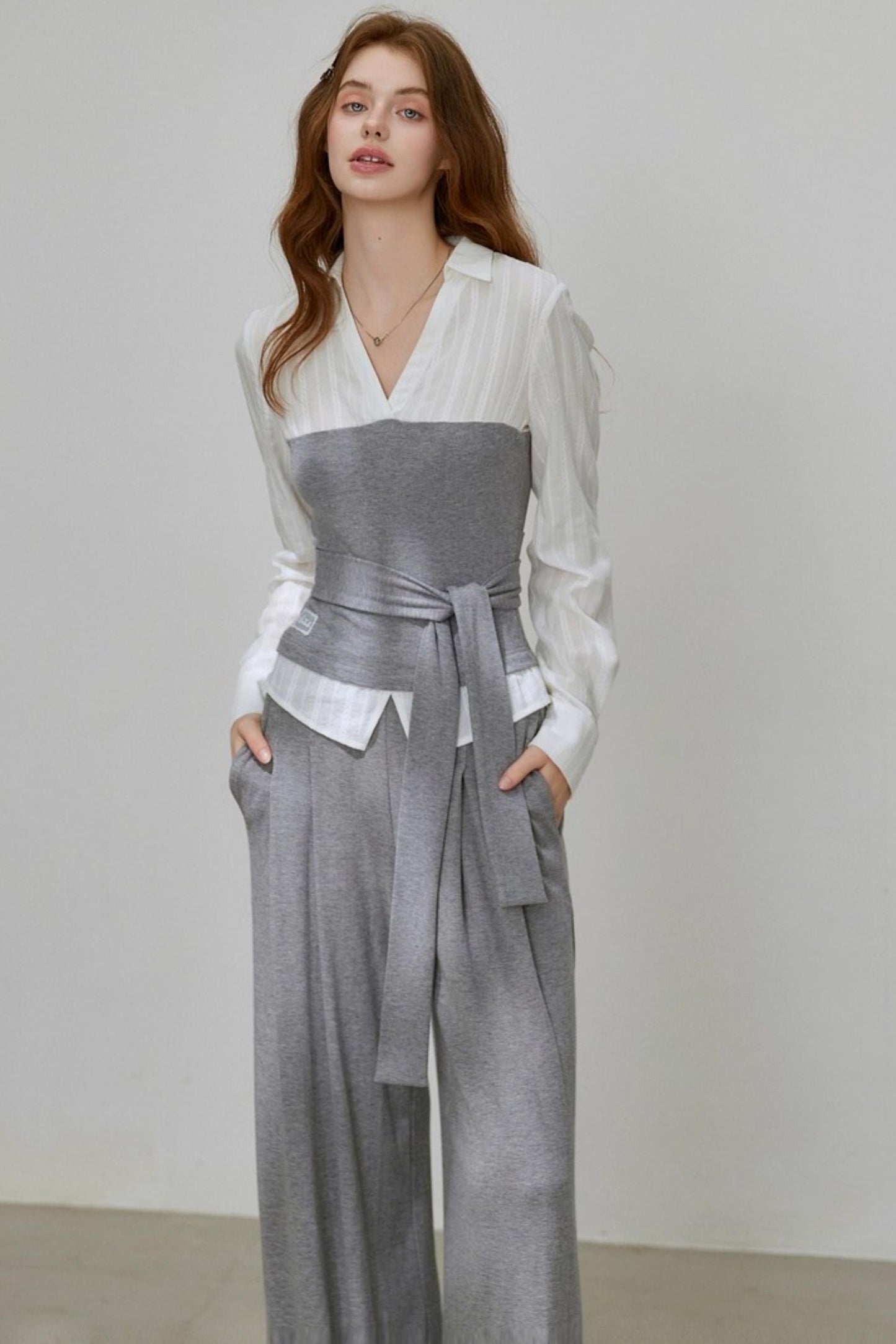 Summer Autumn Knitted Fake Two-Piece Set-Up