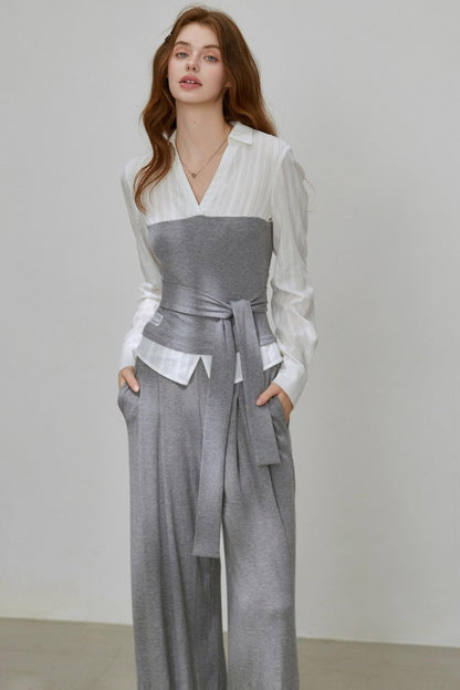 Summer Autumn Knitted Fake Two-Piece Set-Up