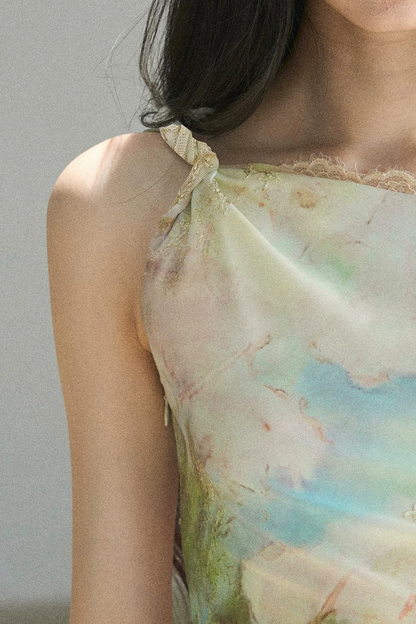 Französisches schulterfreies Kleid im Ölgemälde-Stil