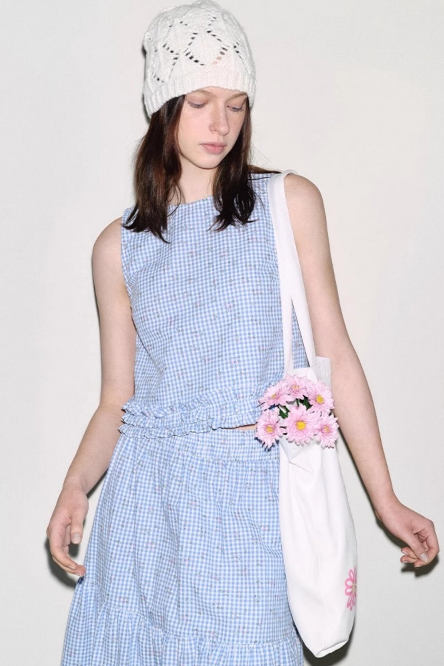 Soft Morandi Floral Frill Vest Skirt Set-Up