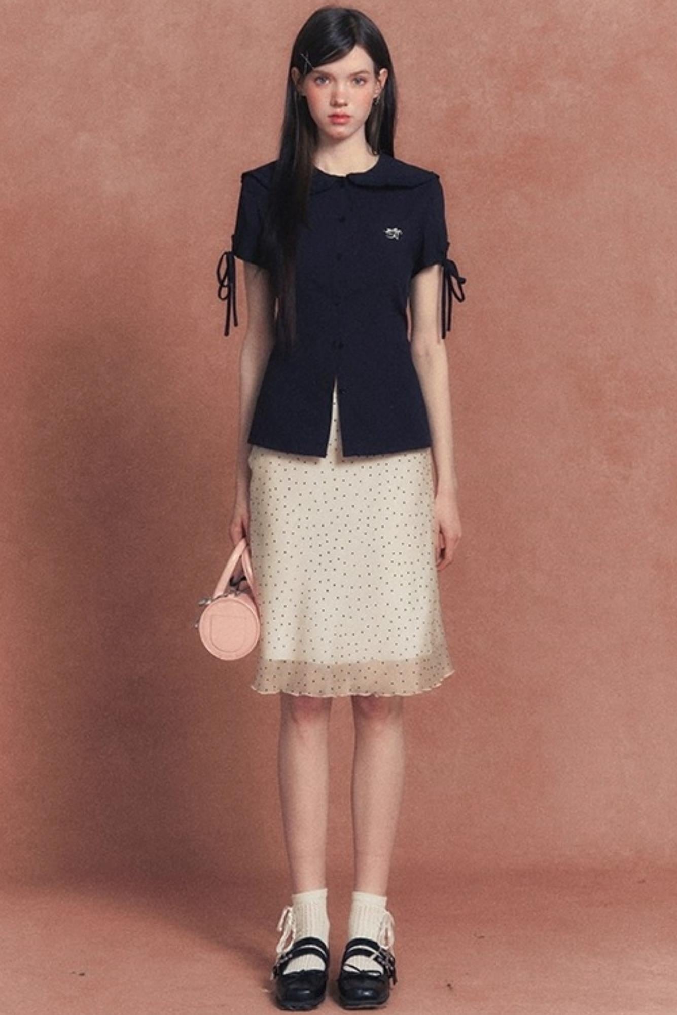 French Polka Dot A-Line Chiffon Skirt