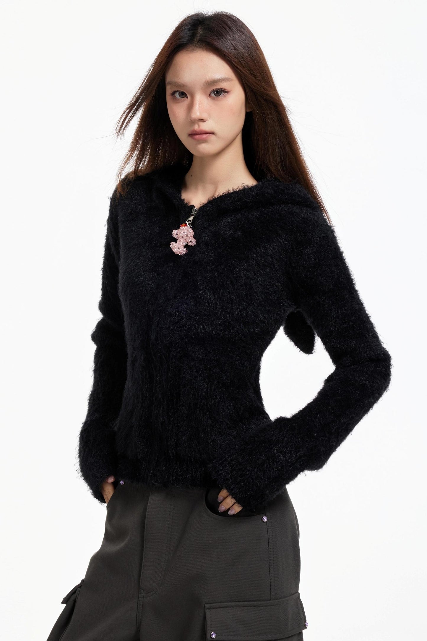 Swingable Hooded Plush Coat