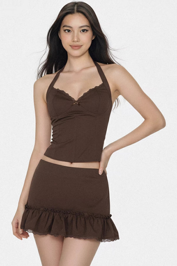 Retro Lace Patchwork Tank Top Set