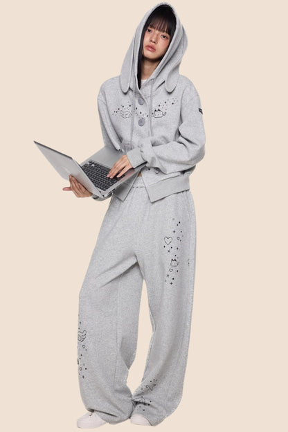 Rabbit Cartoon Hoodie Jacket Pants Set-Up