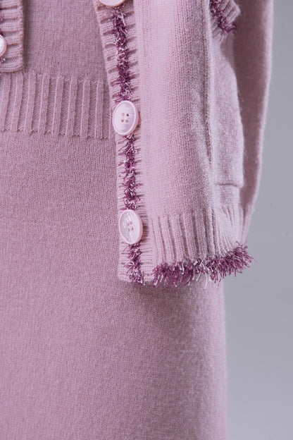 Pink Purple Fleece Wool Dress Set-UP