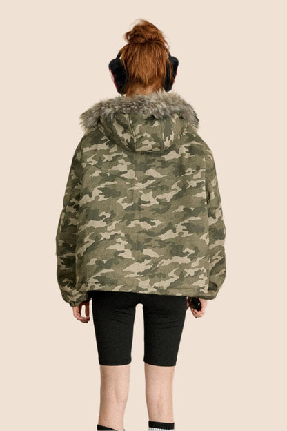 EZEK AMERIKANISCHEN RETRO-CAMOUFLAGE GROSSEN PELZKRAGEN MIT KAPUZE BAUMWOLLE JACKE BAUMWOLLE KLEIDUNG FRAUEN WINTER NEUE LOSE BAUMWOLLE JACKE JACKE FLUT