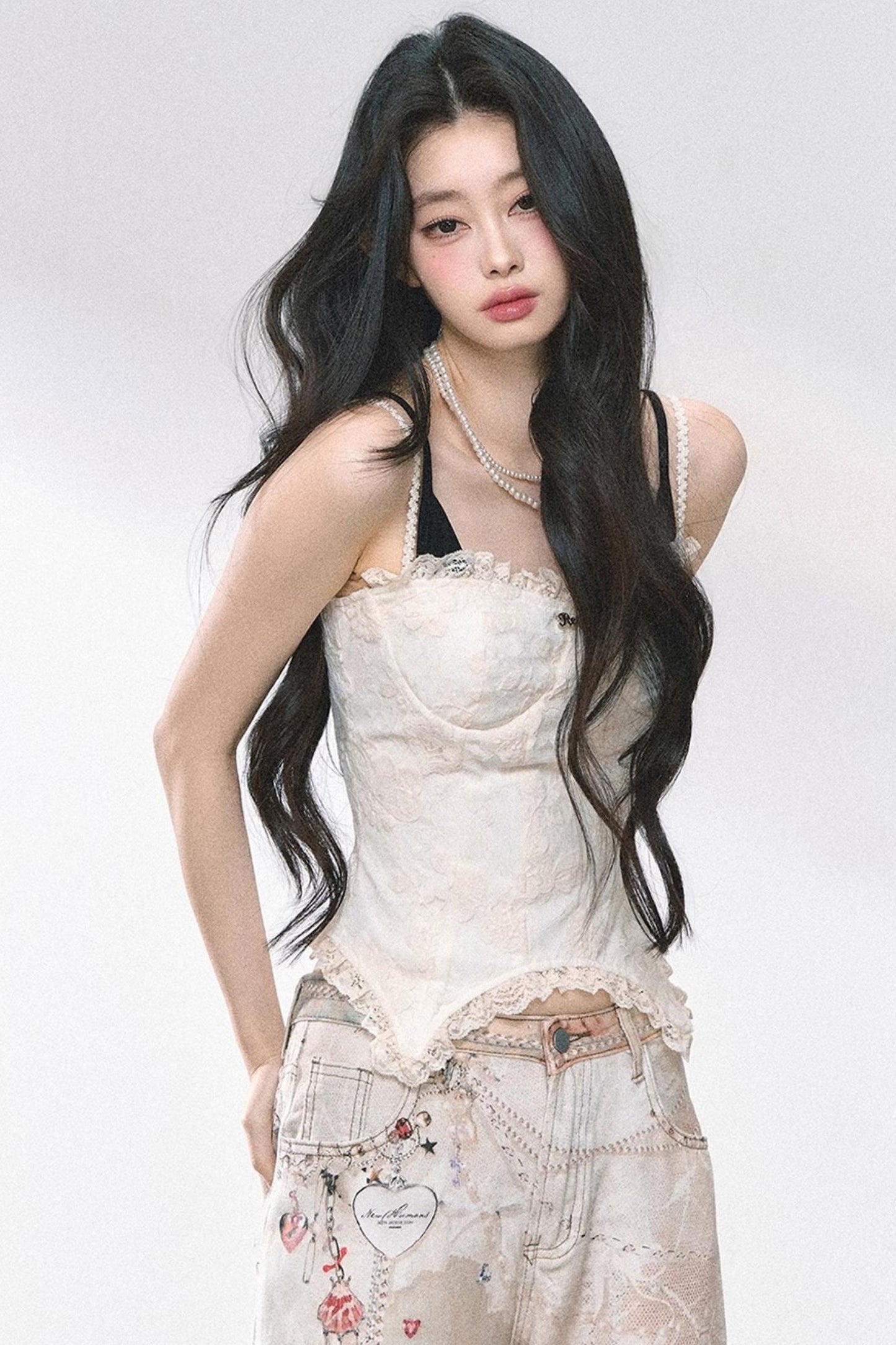 Lace Trim Slim Fit Crop T-Shirt