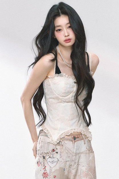 Lace Trim Slim Fit Crop T-Shirt