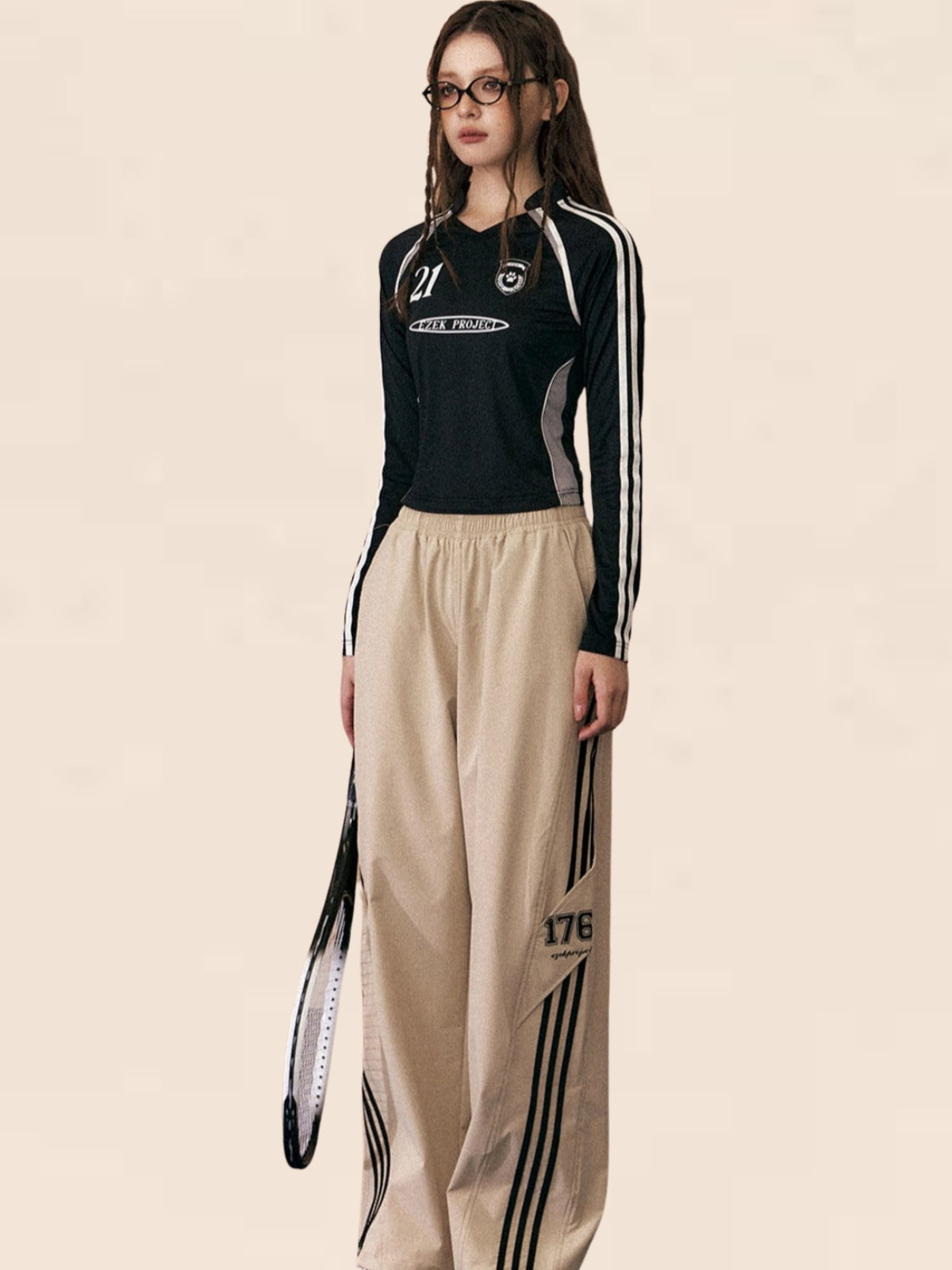 EZEK Drei-Balken-Leggings Cargohose Damen Sommer neue dünne schnell trocknende Jogginghose lose gerade Bein Freizeithose