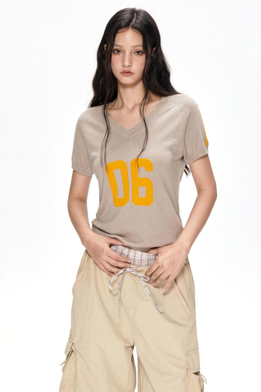 Color Block V-Neck Knit Tee