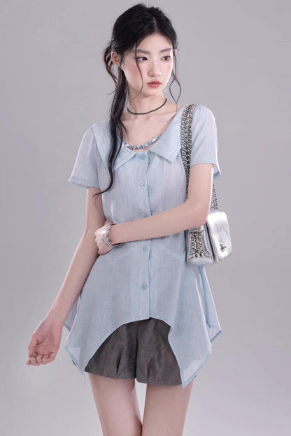 Blue Geometric Short Sleeve Shirt