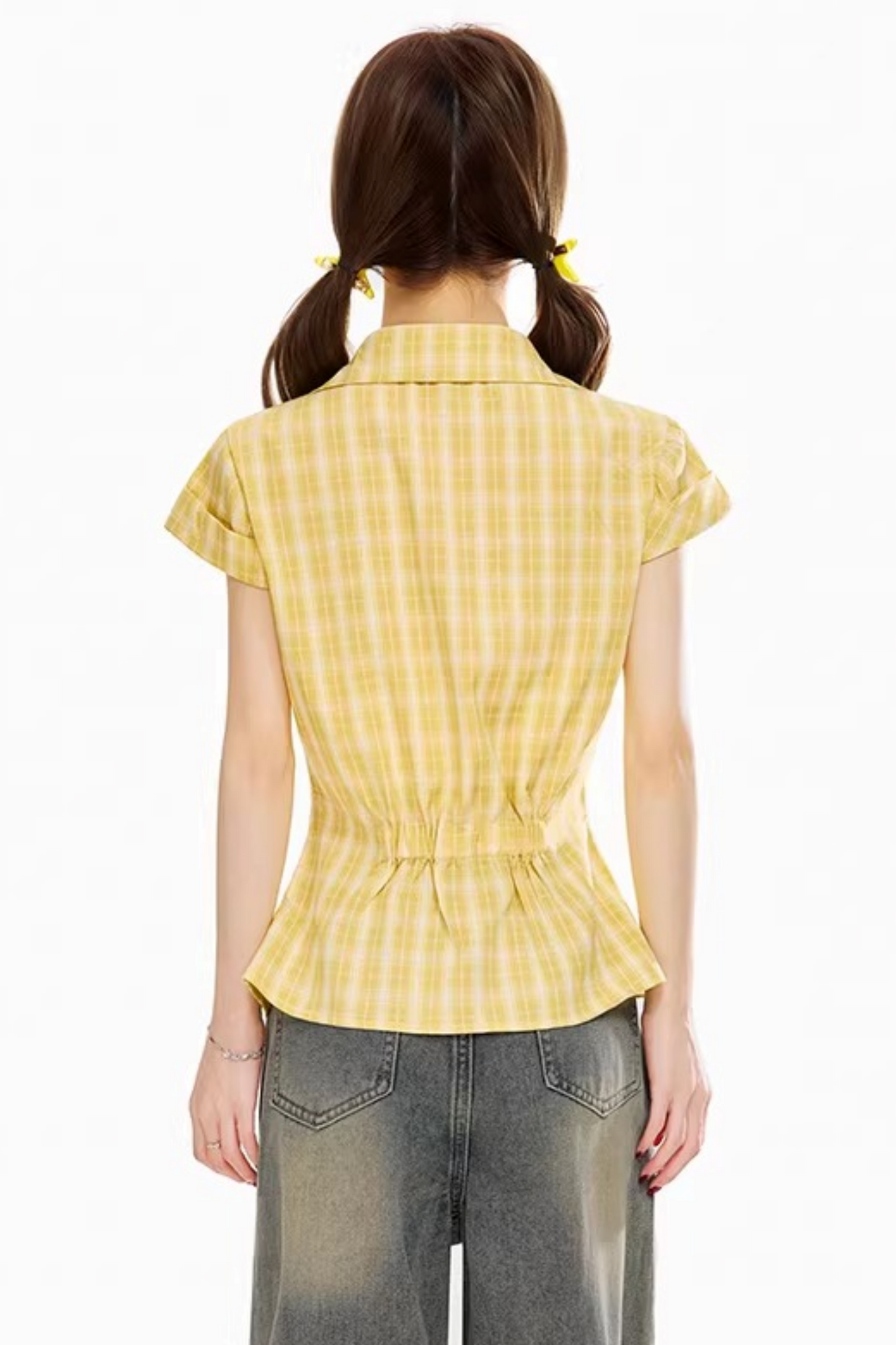 Retro Plaid Waist-Cinching Blouse