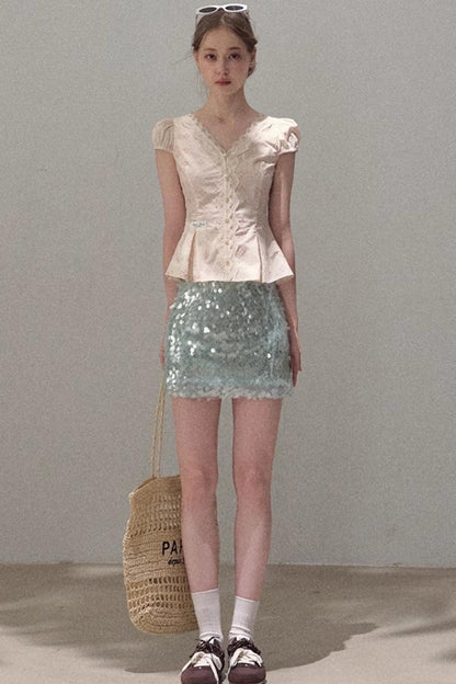 Dual-Color Sequin A-Line Mini Skirt