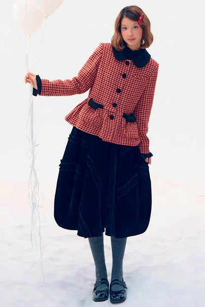 Red Plaid Woolen Coat