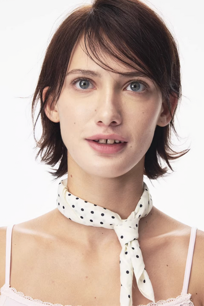 White Polka Dot Silk Scarf