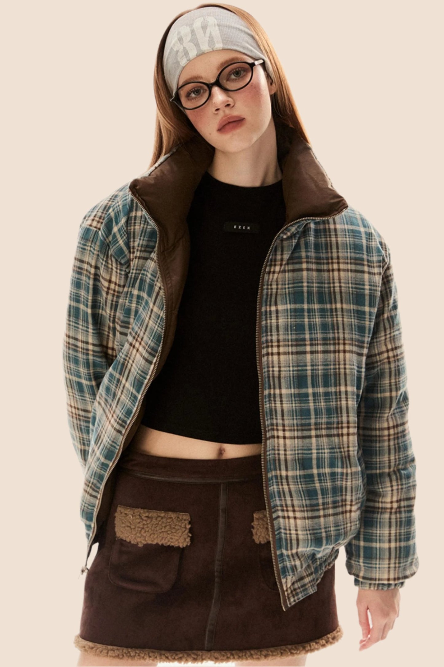 Retro Stand Collar Plaid Jacket